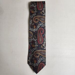 Geoffrey Beene Navy Multicolor Paisley/Floral 100% Silk Tie